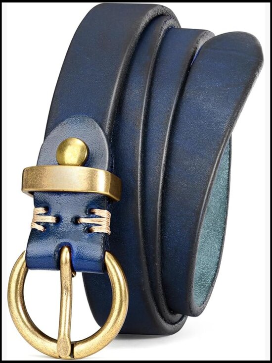 Genuine Leather Belt Gold Buckle Vintage Skinny Waist Belt for Jeans Pants main image 7